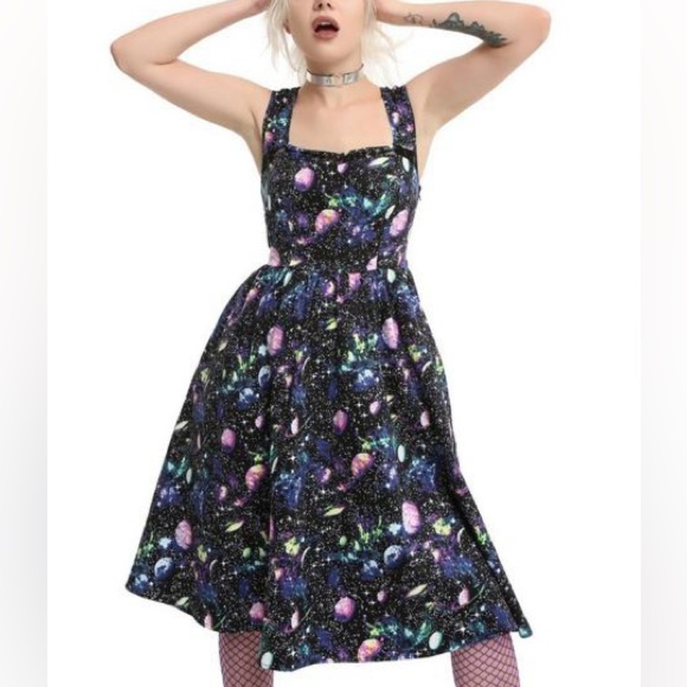 Planet Print Fit & Flare Dress